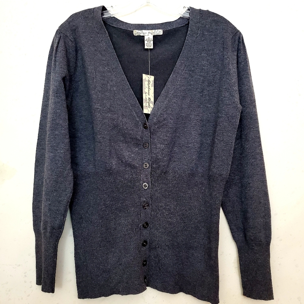 Stephanie Rogers Grey Button Up Cardigan Sz M NWT